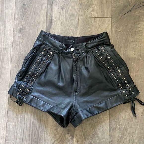 The Kooples Black High Waist Leather Shorts - Picture 5 of 11